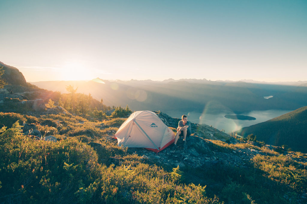 Camping in the Canadian mountains. Drop off leftover liquid camping fuel, a recyclable product in BC and Manitoba