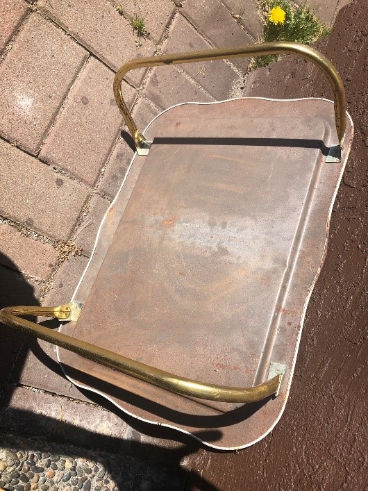 Before photo of upcycled serving tray DIY using leftover paint