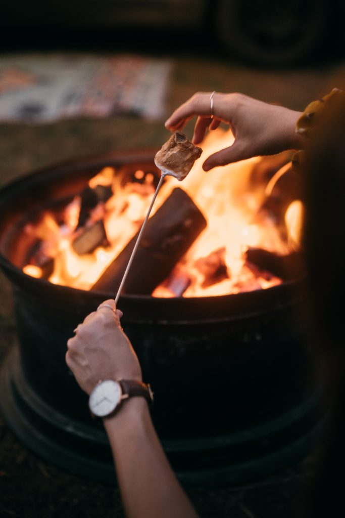 marshmallow in front of fire