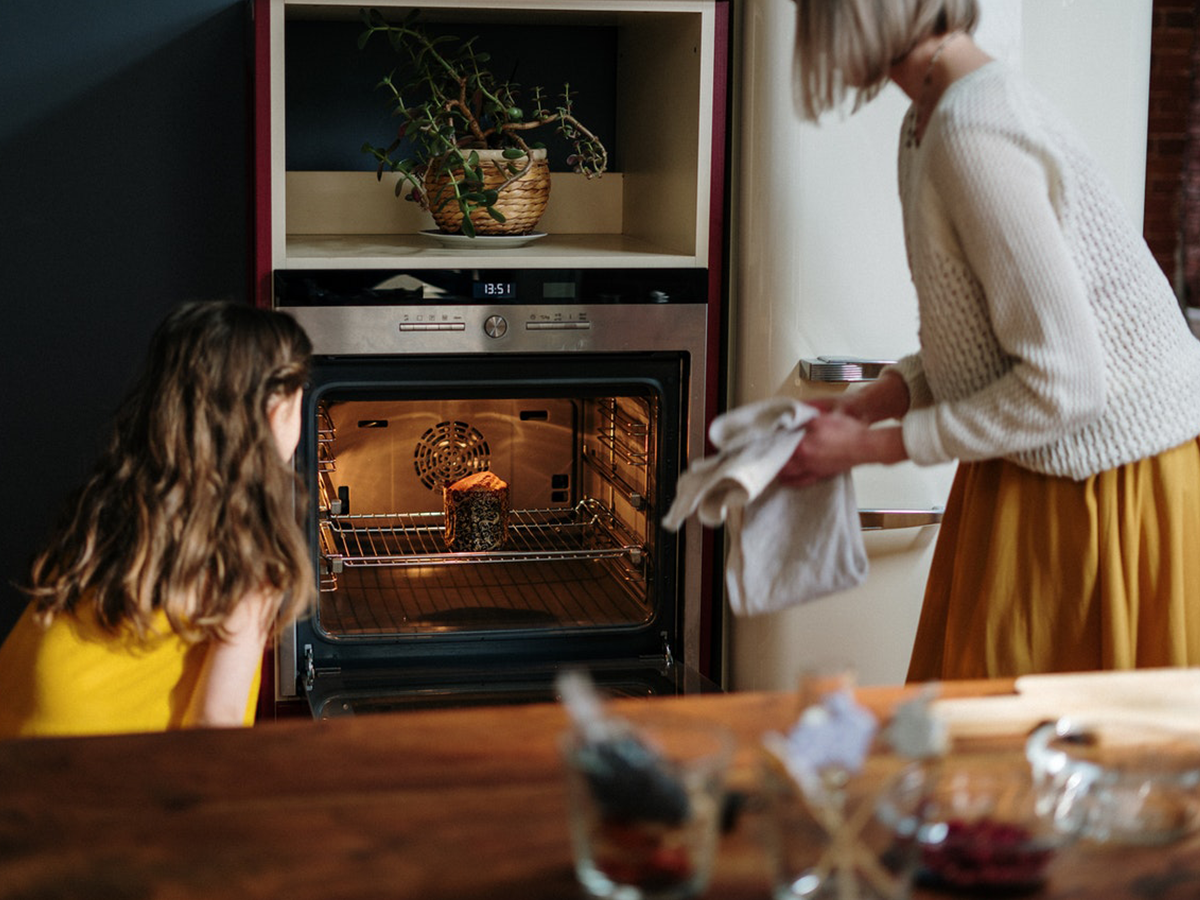 Mother and daughter baking